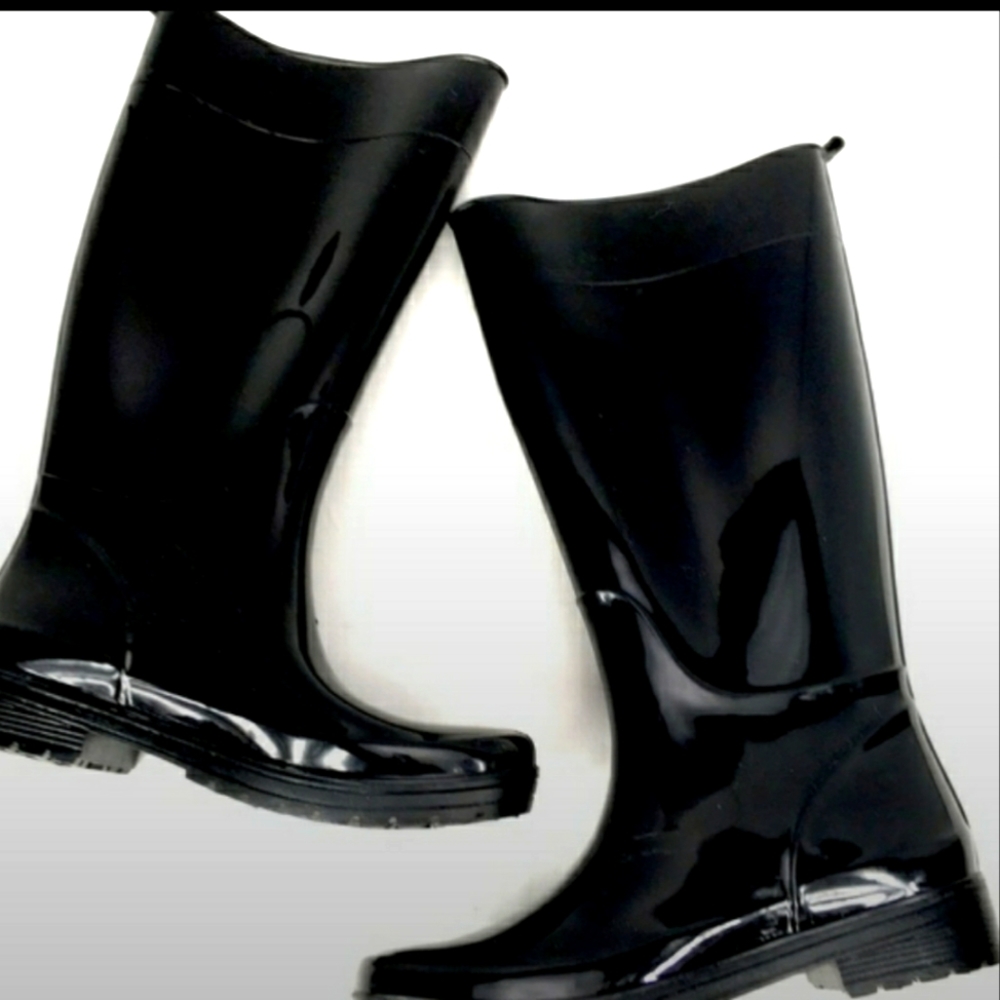 Black Rain Boots Tall 14.5” Rubber Size 7